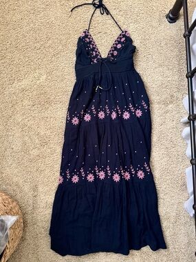 Free People Black Embroidered Halter Dress